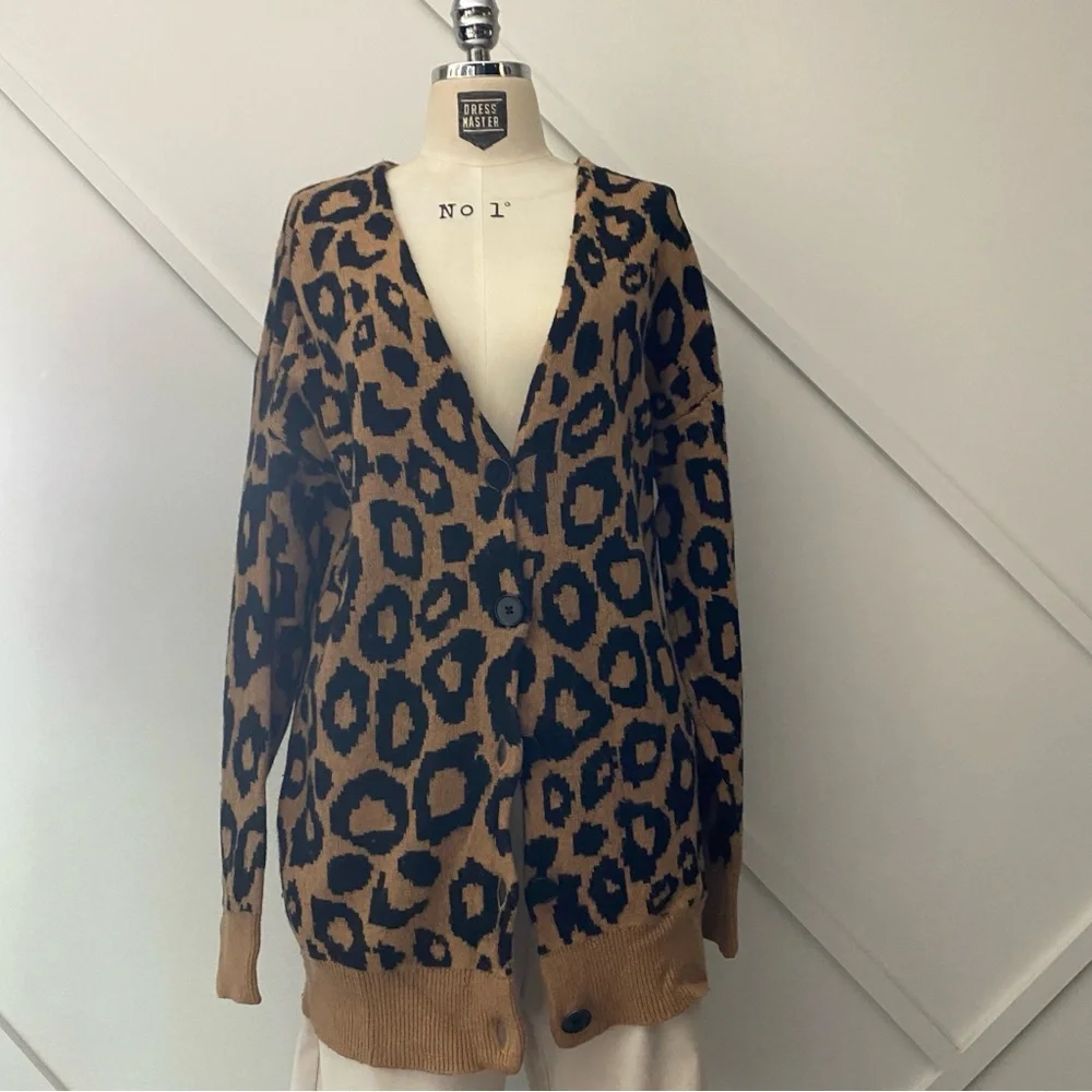 Aritzia Sunday Best Sylvia Alpaca Wool Blend Leopard Print Oversized Cardigan -S - Picture 3 of 15